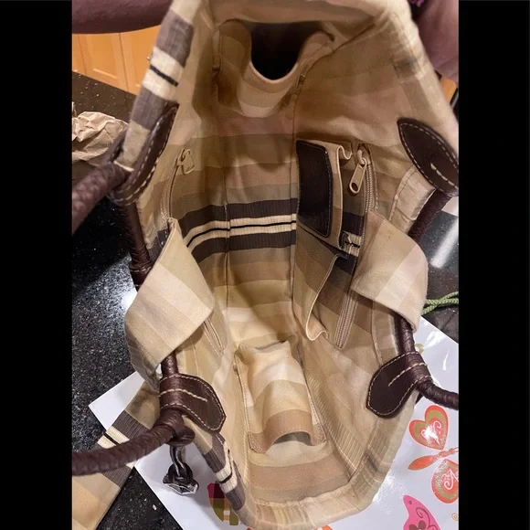 BRIGHTON NAUTICAL ACCENTS JUTE AND LEATHER SHOULDER BAG HANDBAG PURSE - Picture 12 of 13